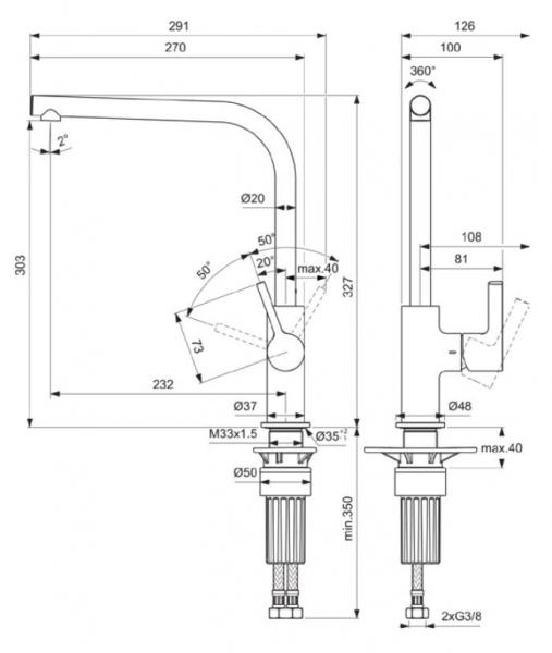 Ideal Standard Gusto k&oslash;kkenarmatur m/L-tud og svingtud