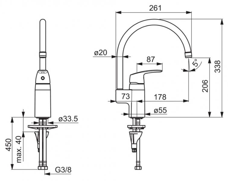 Oras Safira k&oslash;kkenarmatur m/rund tud