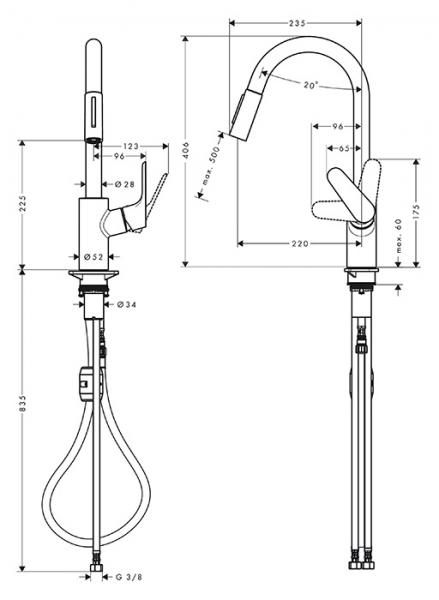 Hansgrohe Focus M41 k&oslash;kkenarmatur 240 m/udtr&aelig;k 2jet - Krom