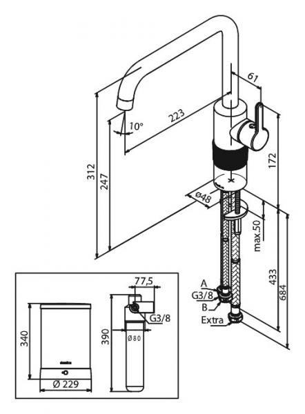 Damixa Silhouet Instant kogende k&oslash;kkenarmatur - B&oslash;rstet grafitgr&aring;