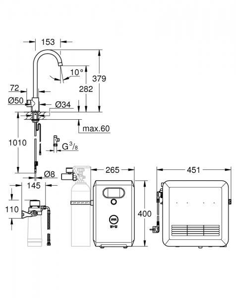 Grohe Blue Professional k&oslash;kkenbatteri m/C-tud - Krom
