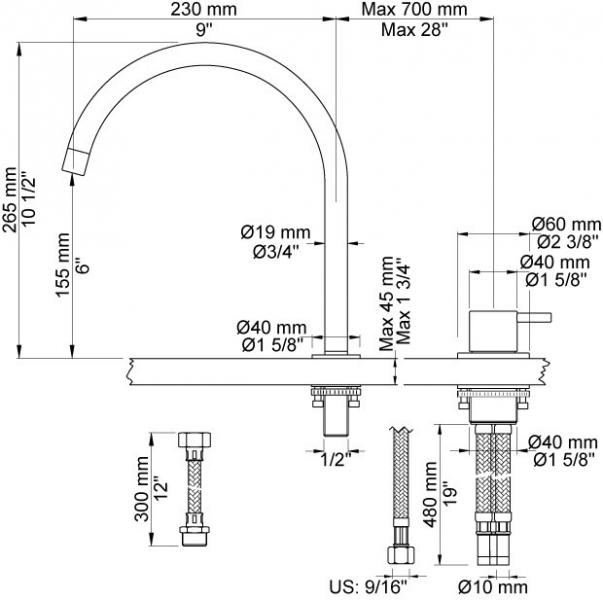 Vola 590H H&aring;ndvaskbatteri - Krom