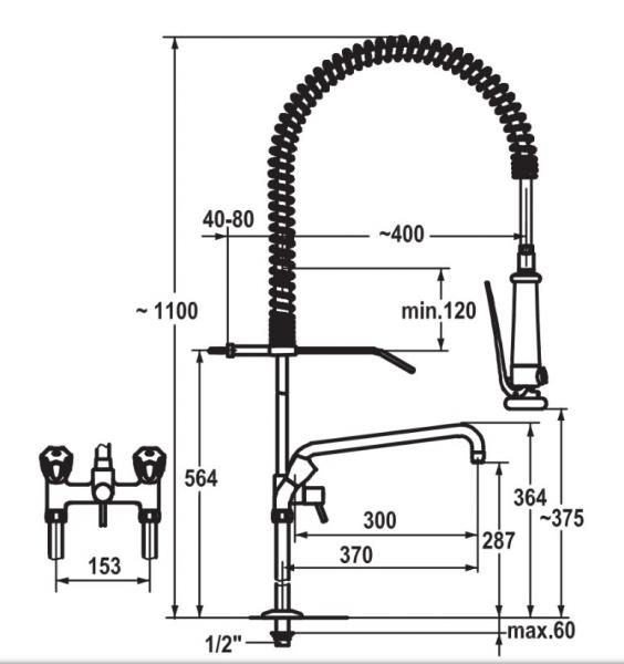 KWC stork&oslash;kkenarmatur med svingtud og forbruser