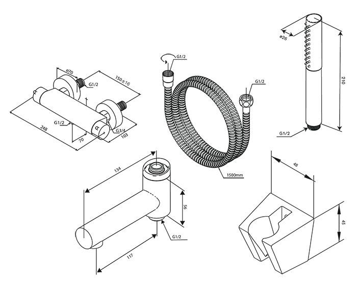 Damixa Iris komplet badekararmatur - Børstet grafitgrå Damixa Iris komplet badekararmatur - Børstet grafitgrå