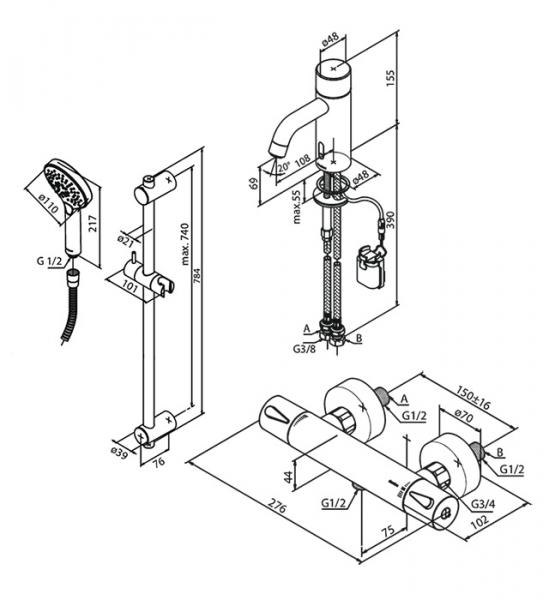 Damixa Silhouet Touchless komplet pakke til badev&aelig;relset - B&oslash;rstet messing