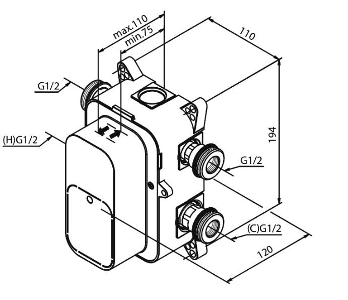 Damixa termostatisk indbygningsboks med l&aelig;kagesikringer
