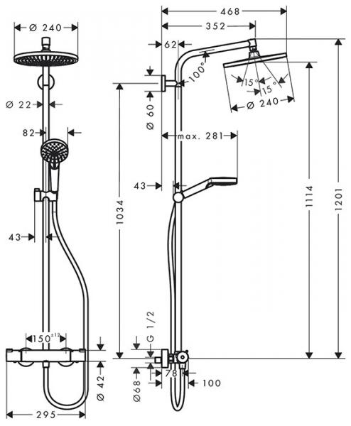 hansgrohe Crometta S 240 Showerpipe - Ecosmart