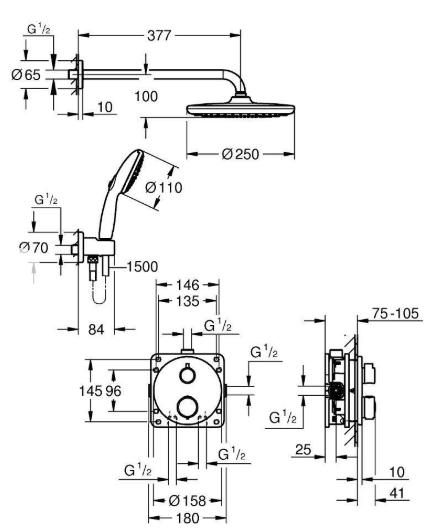Grohe Precision Thermostat indbygningsbrusesystem - Mat sort Grohe Precision Thermostat indbygningsbrusesystem - Mat sort