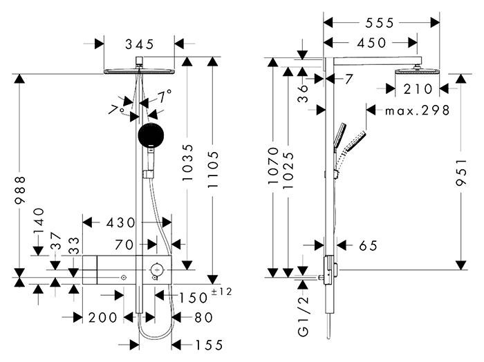 hansgrohe Raindance Alive Q Showerpipe 200/340 1jet m/ShowerSelect Comfort og EcoSmart - B&oslash;rstet bronze
