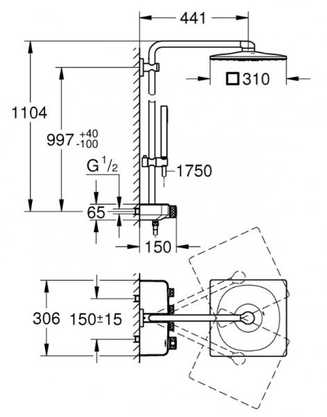 Grohe Euphoria SmartControl 310 Cube Duo Brusesystem - B&oslash;rstet warm sunset