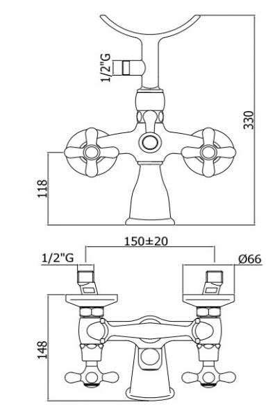 Lavabo Retro badekararmatur m/h&aring;ndbruser - Krom