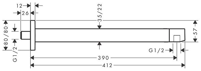 hansgrohe bruserb&oslash;jning E 39 cm 1/2" - Krom