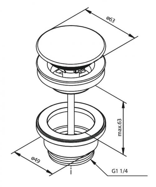 Damixa komplet push-open bundventil - B&oslash;rstet messing