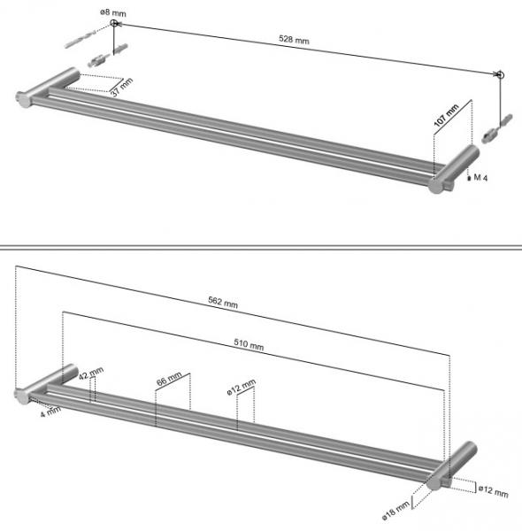 Cool Line dobbelt h&aring;ndkl&aelig;destang - Poleret st&aring;l