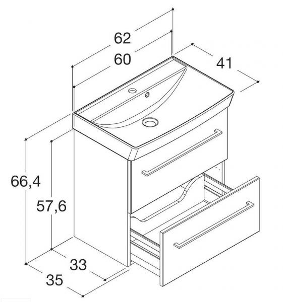 Dansani Mido 60 m&oslash;bels&aelig;t m/2 skuffer og Capella vask - Hvid mat