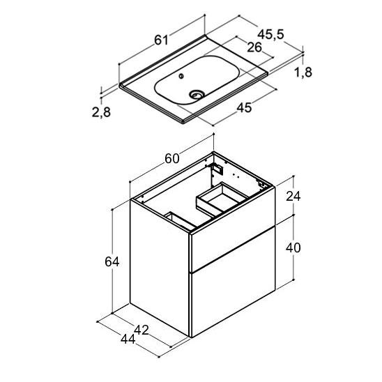Dansani Luna 61 møbelsæt m/Kantate vask, høj skuffe og indretning - Sort eg Dansani Luna 61 møbelsæt m/Kantate vask, høj skuffe og indretning - Sort eg