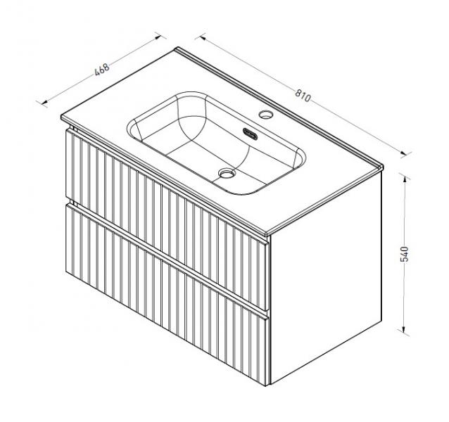 Sanibell Proline 80 m&oslash;bels&aelig;t m/lameller og 2 skuffer - Terra eg