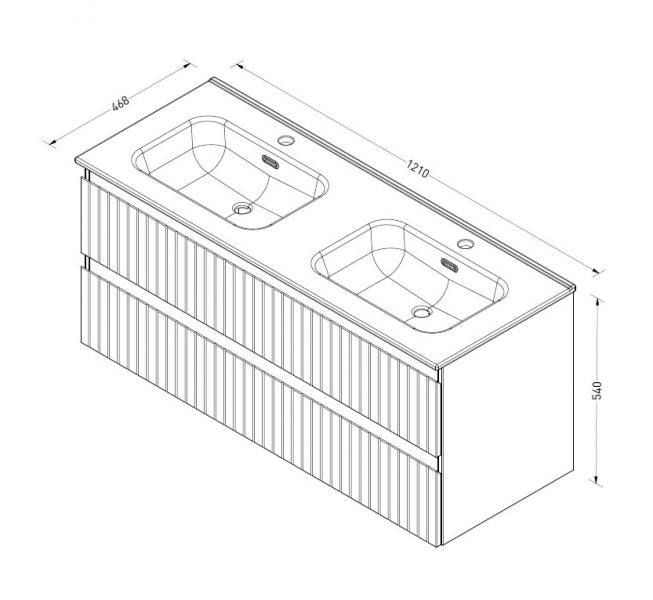 Sanibell Proline 120 m&oslash;bels&aelig;t m/lameller, 2 skuffer og dobbeltvask - Urban eg