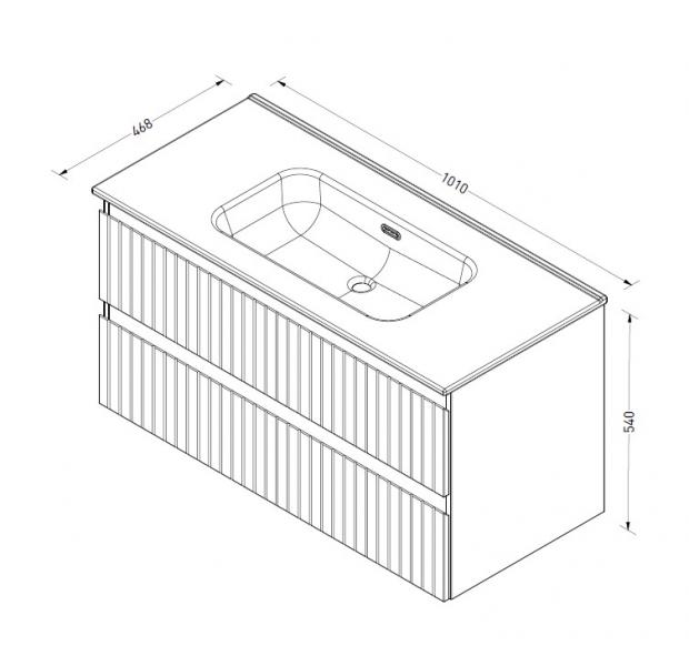 Sanibell Proline 100 m&oslash;bels&aelig;t m/lameller og 2 skuffer - Uden hanehul - Urban eg