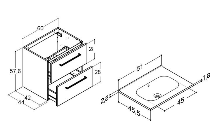 Dansani Mido+ 60 møbelsæt m/Kantate vask - Mat grå Dansani Mido+ 60 møbelsæt m/Kantate vask - Mat grå