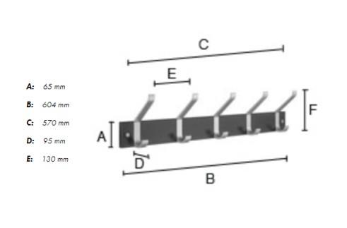 Beslagsboden knager&aelig;kke m/5 dobbeltknager - Mat sort/aluminium