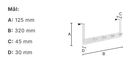 Beslagsboden knagerække til dør - 5 knager - Sort Beslagsboden knagerække til dør - 5 knager - Sort