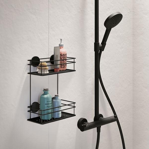 Beslagsboden dobbelt brusekurv, selvkl&aelig;bende - Mat sort