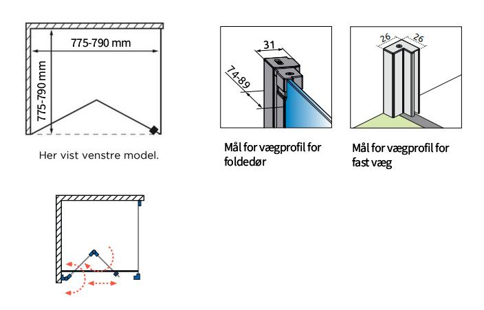 Str&oslash;mberg Noma 195 fastv&aelig;g m/folded&oslash;r 800mm - H&oslash;jre - Steel