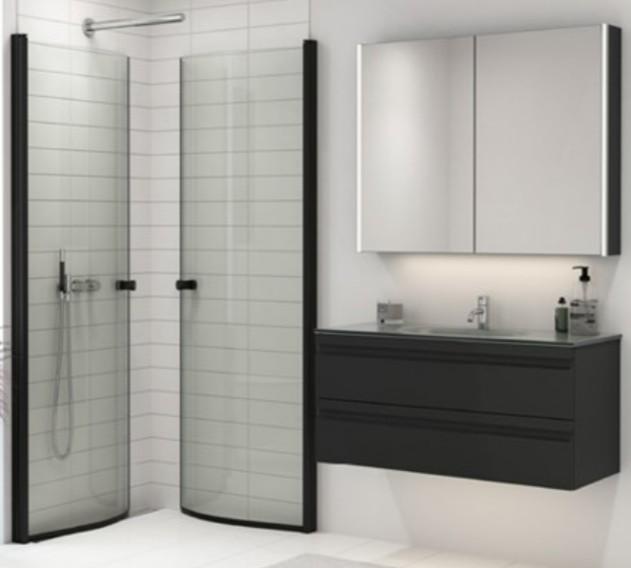 Dansani Match E+E brusehjørne - 90x90 cm - Klart glas/mat sort Dansani Match E+E brusehjørne - 90x90 cm - Klart glas/mat sort