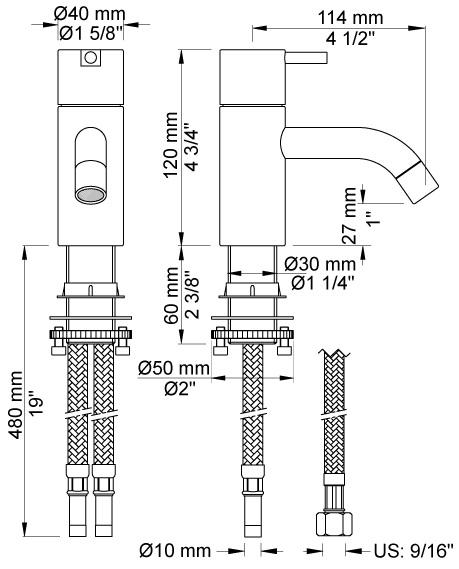 Vola HV1 h&aring;ndvaskbatteri - Messing natur