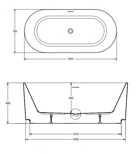 Str&oslash;mberg Leonora fritst&aring;ende badekar 1500 x 750 mm - Mat hvid