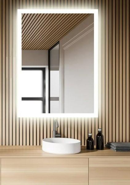 Mie firkantet spejl m/integreret LED lys, backlight og varme - 60 cm Mie firkantet spejl m/integreret LED lys, backlight og varme - 60 cm