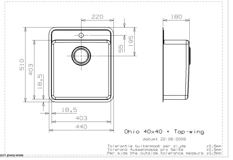Lavabo Reginox Ohio 40x40 køkkenvask med hanehul Lavabo Reginox Ohio 40x40 køkkenvask med hanehul