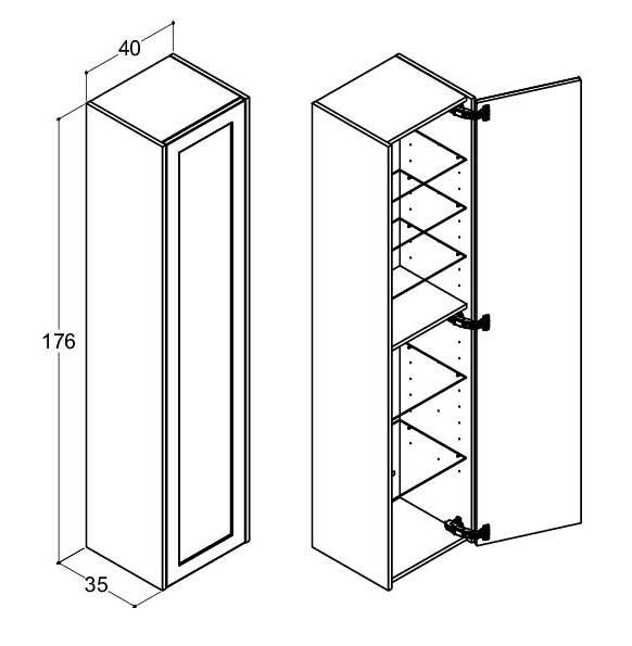 Dansani Luna Classic 40 højskab A m/1 låge og rammefront - Venstrehængslet - Valgfri farve Dansani Luna Classic 40 højskab A m/1 låge og rammefront - Venstrehængslet - Valgfri farve