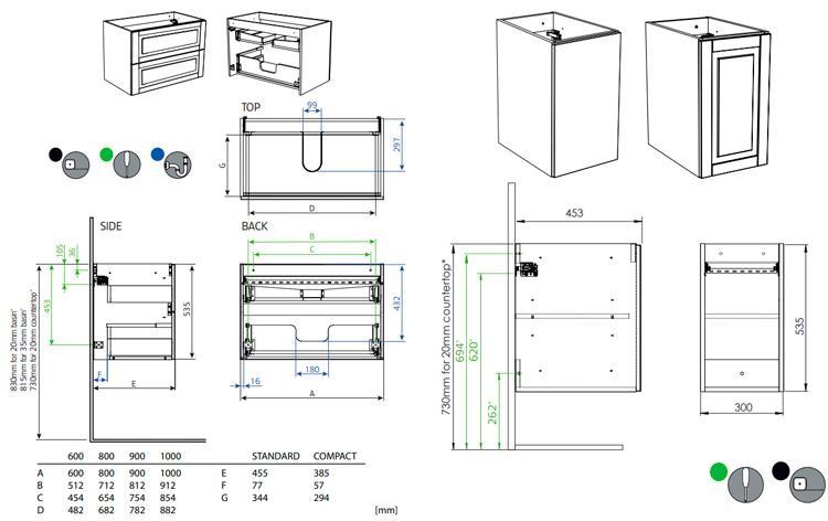 Hafa Grace 90 m&oslash;bels&aelig;t m/mat hvid bowlevask - Hvid mat rammefront