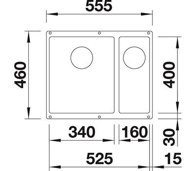 Blanco Subline 340/160-U k&oslash;kkenvask - Venstre - Klippegr&aring;
