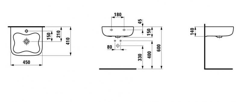 Laufen Flora 45 håndvask t/væg - 1 hanehul Laufen Flora 45 håndvask t/væg - 1 hanehul