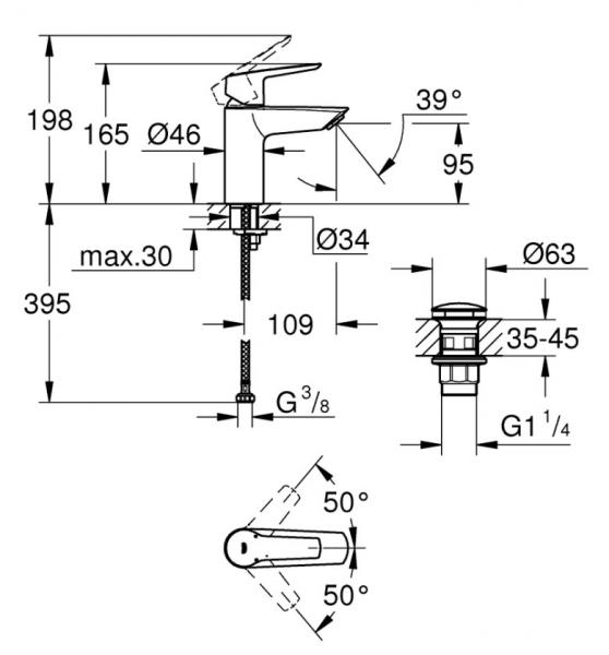 Grohe Start S håndvaskarmatur m/push open bundventil - Krom Grohe Start S håndvaskarmatur m/push open bundventil - Krom