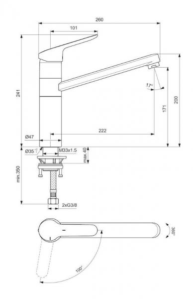 Ideal Standard Ceraflex k&oslash;kkenarmatur m/koldstart og svingtud - H&oslash;j tud