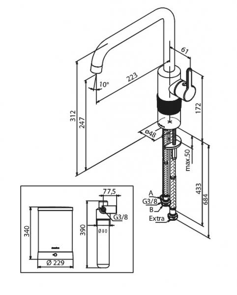 Damixa Silhouet Instant kogende k&oslash;kkenarmatur - B&oslash;rstet messing