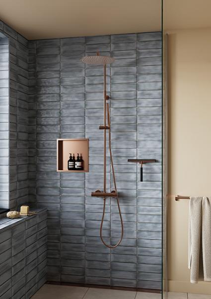 Damixa Iris 300 komplet brusesystem m/termostat - B&oslash;rstet kobber