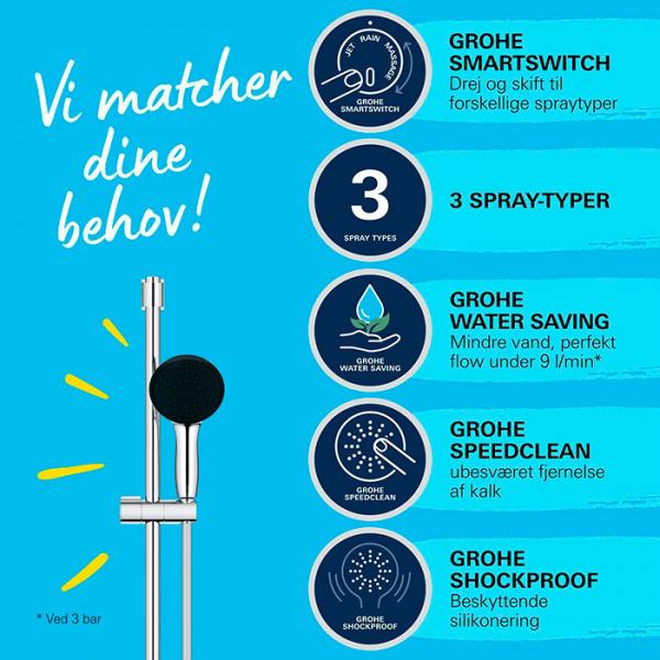 Grohe Vitalio Start 110 brusesæt 3 sprays m/Water Saving Grohe Vitalio Start 110 brusesæt 3 sprays m/Water Saving