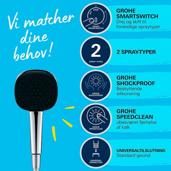 Grohe Vitalio Comfort 110 håndbruser 2 sprays inkl. bruseslange Grohe Vitalio Comfort 110 håndbruser 2 sprays inkl. bruseslange