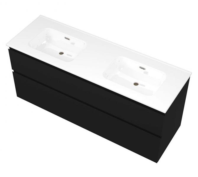 Sanibell Proline 140 møbelsæt m/2 asymmetriske skuffer og dobbeltvask - Uden hanehul - Mat sort Sanibell Proline 140 møbelsæt m/2 asymmetriske skuffer og dobbeltvask - Uden hanehul - Mat sort