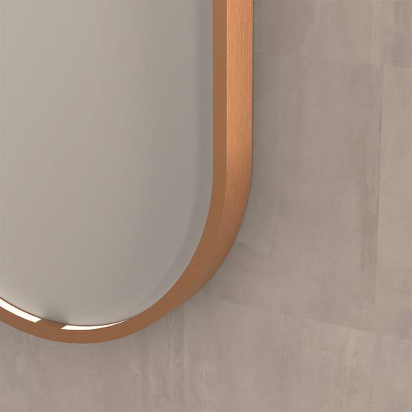 Sanibell Ink SP28 ovalt spejl m/lys, varme og sensor 60 x 120 cm - B&oslash;rstet kobber