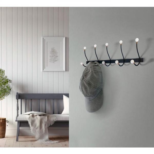 Beslagsboden knagerrække i vintage stil - Sort/hvid knop Beslagsboden knagerrække i vintage stil - Sort/hvid knop