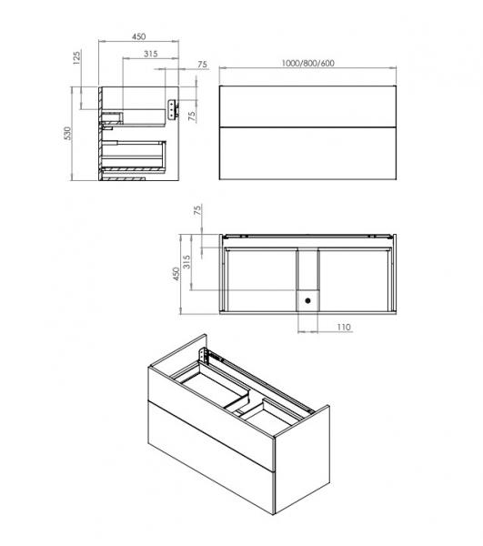 Cass&oslash;e Crown Frame 60 m&oslash;bels&aelig;t m/skuffer - Hvid