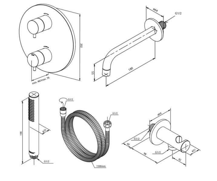 Damixa Silhouet komplet indbygningspakke til badekar � Krom