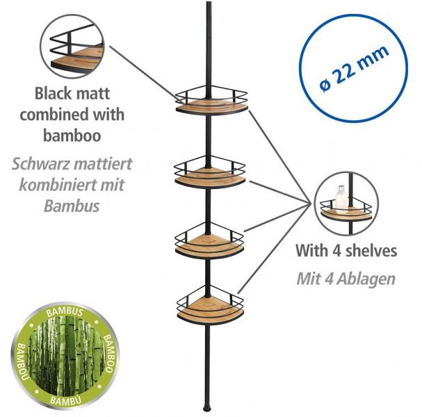 Wenko Dolcedo teleskopisk hj&oslash;rnehylde til bad - Mat sort - Skruefri