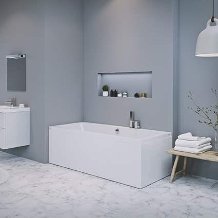 Str&oslash;mberg Quantum badekar t/indbygning - 160 x 70 - 1 rygl&aelig;n